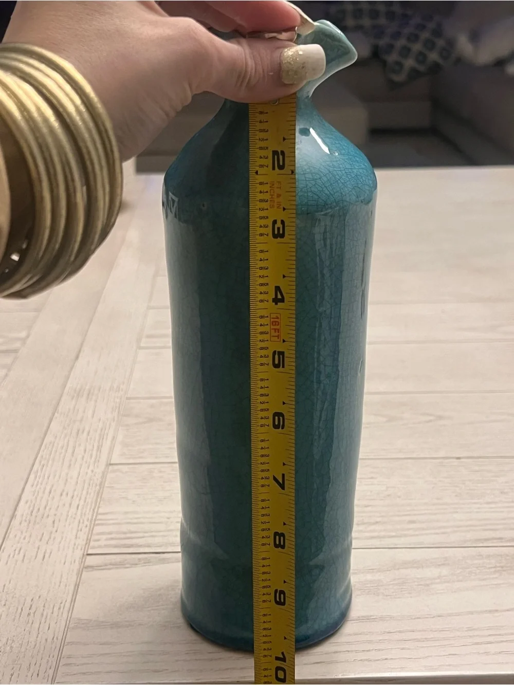 Teal Ceramic Decorative Vase With Ruffle Lip - Picture 6 of 7